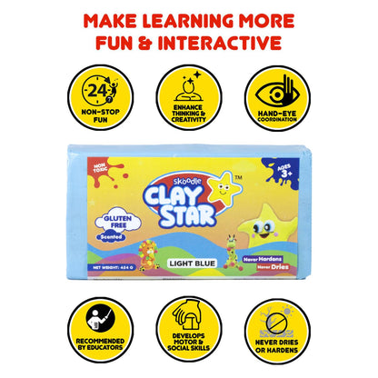 Skoodle Clay Star, Light Blue Clay Bar (454gm), for Modelling & Sculpting, Scented Clay, Non-Toxic, for 3+ Years, Gift for Kids