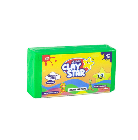 Skoodle Clay Star, Light Green Bar (454gm) for Modelling & Sculpting, Scented, Non-Toxic, for 3+ Years, Gift for Kids