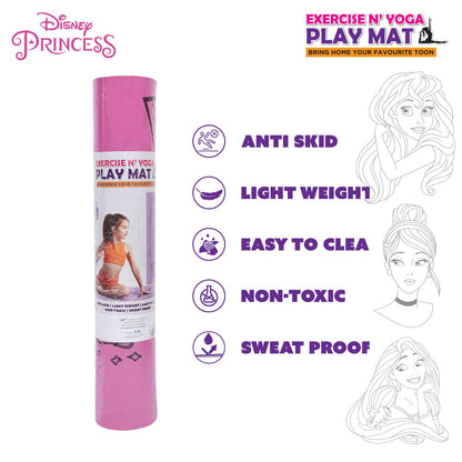 SKOODLE Disney Princess Kids Yoga Mat Anti-Skid, Washable & Non-Toxic Durable & Portable (22x58) inches Travel Friendly Carrying Strap Varied Colors Ages 3+