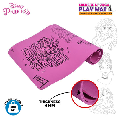 SKOODLE Disney Princess Kids Yoga Mat Anti-Skid, Washable & Non-Toxic Durable & Portable (22x58) inches Travel Friendly Carrying Strap Varied Colors Ages 3+