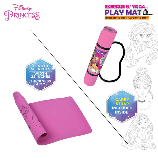 SKOODLE Disney Princess Kids Yoga Mat Anti-Skid, Washable & Non-Toxic Durable & Portable (22x58) inches Travel Friendly Carrying Strap Varied Colors Ages 3+