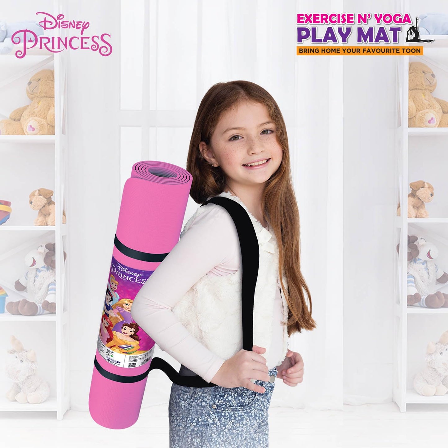SKOODLE Disney Princess Kids Yoga Mat Anti-Skid, Washable & Non-Toxic Durable & Portable (22x58) inches Travel Friendly Carrying Strap Varied Colors Ages 3+