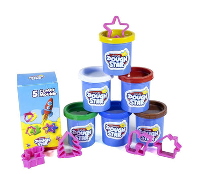 SKOODLE Dough Star Classic Gala Pack, 5 Cutter Moulds & 6 Multicolor of Non-Toxic Modelling Clay Dough for Kids, Creative Art & Craft Gift for Children 3 Years and Up