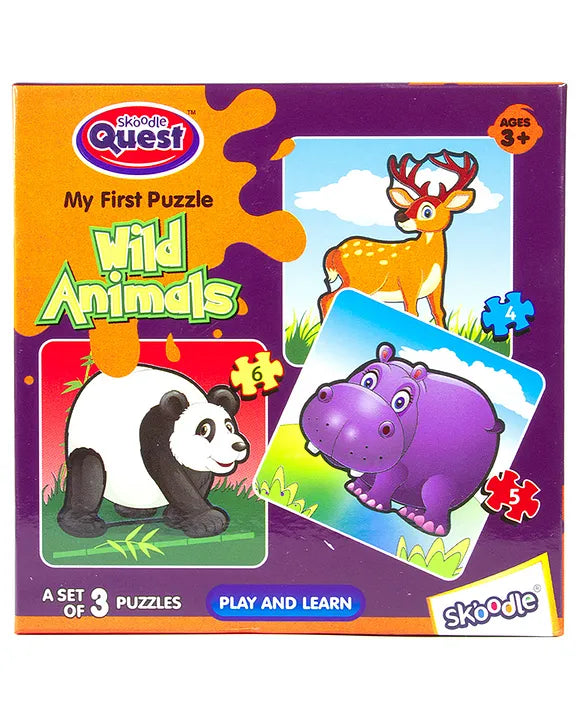 Skoodle Quest Wild Animal Puzzle Set of 3 - 15 pieces