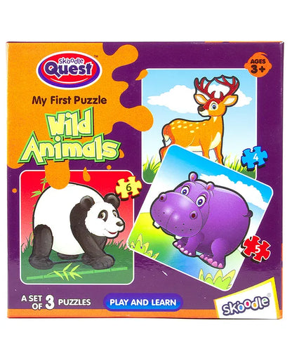 Skoodle Quest Wild Animal Puzzle Set of 3 - 15 pieces