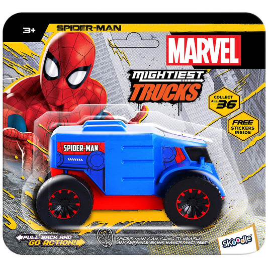 SKOODLE Kid Marvel Pull-Back Monster Truck - Spiderman Edition, Marvel Inspired Toy Bikes with Sturdy and Long-Lasting Construction, Enhances Motor Skills and Fun Vehicle Toy for Gifting - Blue & Red