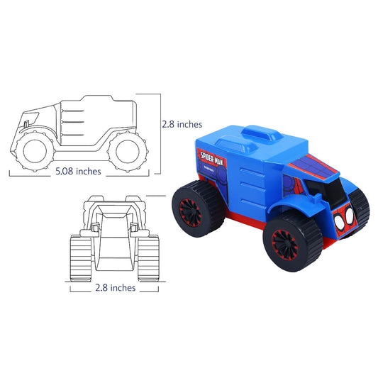 SKOODLE Kid Marvel Pull-Back Monster Truck - Spiderman Edition, Marvel Inspired Toy Bikes with Sturdy and Long-Lasting Construction, Enhances Motor Skills and Fun Vehicle Toy for Gifting - Blue & Red