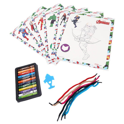 SKOODLE Marvel Avengers Colouring Frames for Kids - DIY, Fun Filled Colouring/Painting Sheets, Specially Crafted to Enhance Play & Colouring Experience (6 Sheets + 12 Color Sticks + 6 Strings)