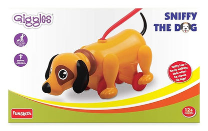 Funskool Giggles - Sniffy The Dog , Pull along toy , Head bobs,Tail wags,Encourages Walking , Toy for 1 year old, Infant and Preschool Toys, 12 months & above