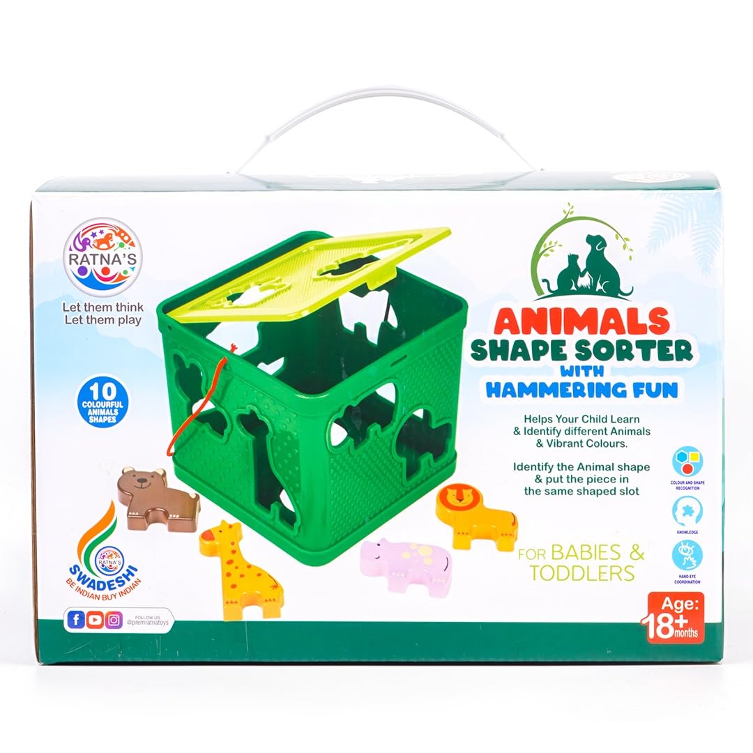 Ratna's Animals Shape Sorter with Hammering Fun Learning & Educational Toys for Babies & Toddlers