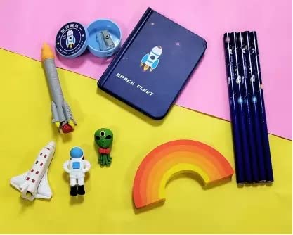 Space Writing Stationery Set Pencils, Erasers, Sharpener, Notebook and More