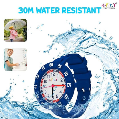 SPIKY Round Stylish Analog Watch for Kids | Rotating Bezel, Separate Minutes Display | 30M Water Resistant | Textured & Soft Silicone Strap | Best Birthday Gift Wrist Watches for Boys & Girls | Age 2-12 yrs