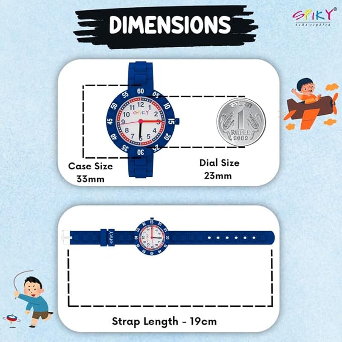 SPIKY Round Stylish Analog Watch for Kids | Rotating Bezel, Separate Minutes Display | 30M Water Resistant | Textured & Soft Silicone Strap | Best Birthday Gift Wrist Watches for Boys & Girls | Age 2-12 yrs