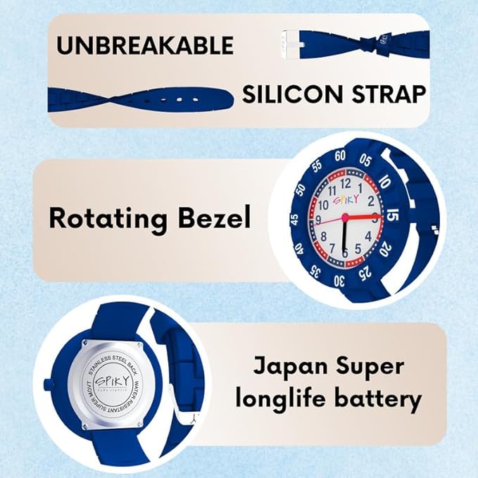 SPIKY Round Stylish Analog Watch for Kids | Rotating Bezel, Separate Minutes Display | 30M Water Resistant | Textured & Soft Silicone Strap | Best Birthday Gift Wrist Watches for Boys & Girls | Age 2-12 yrs