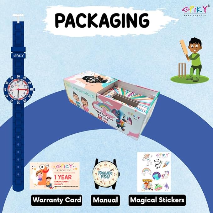 SPIKY Round Stylish Analog Watch for Kids | Rotating Bezel, Separate Minutes Display | 30M Water Resistant | Textured & Soft Silicone Strap | Best Birthday Gift Wrist Watches for Boys & Girls | Age 2-12 yrs