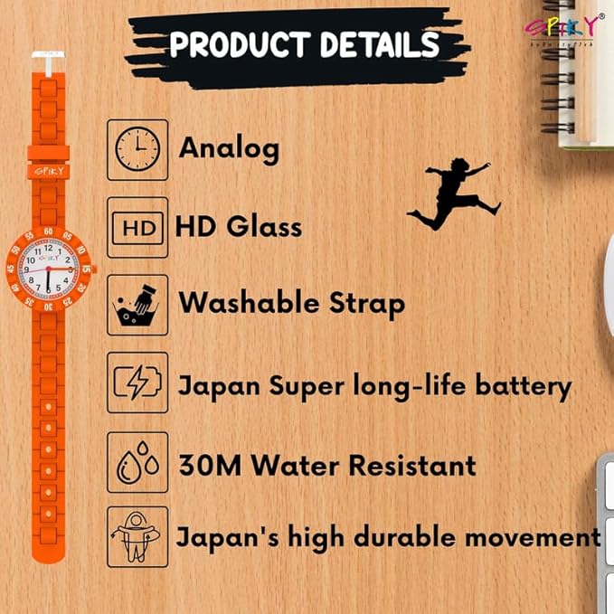 SPIKY Round Stylish Analog Watch for Kids | Rotating Bezel, Separate Minutes Display | 30M Water Resistant | Textured & Soft Silicone Strap | Best Birthday Gift Wrist Watches for Boys & Girls | Age 2-12 yrs