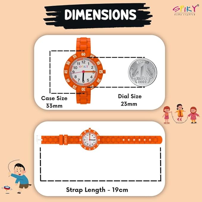 SPIKY Round Stylish Analog Watch for Kids | Rotating Bezel, Separate Minutes Display | 30M Water Resistant | Textured & Soft Silicone Strap | Best Birthday Gift Wrist Watches for Boys & Girls | Age 2-12 yrs