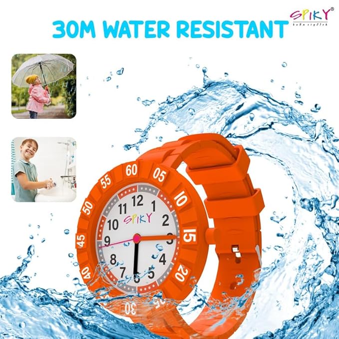 SPIKY Round Stylish Analog Watch for Kids | Rotating Bezel, Separate Minutes Display | 30M Water Resistant | Textured & Soft Silicone Strap | Best Birthday Gift Wrist Watches for Boys & Girls | Age 2-12 yrs