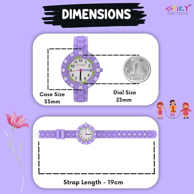 SPIKY Round Stylish Analog Watch for Kids | Rotating Bezel, Separate Minutes Display | 30M Water Resistant | Textured & Soft Silicone Strap | Best Birthday Gift Wrist Watches for Boys & Girls | Age 2-12 yrs