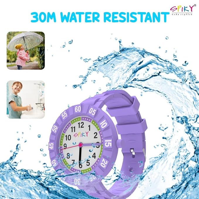 SPIKY Round Stylish Analog Watch for Kids | Rotating Bezel, Separate Minutes Display | 30M Water Resistant | Textured & Soft Silicone Strap | Best Birthday Gift Wrist Watches for Boys & Girls | Age 2-12 yrs