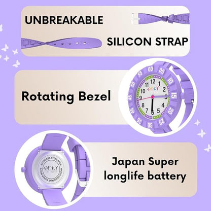 SPIKY Round Stylish Analog Watch for Kids | Rotating Bezel, Separate Minutes Display | 30M Water Resistant | Textured & Soft Silicone Strap | Best Birthday Gift Wrist Watches for Boys & Girls | Age 2-12 yrs
