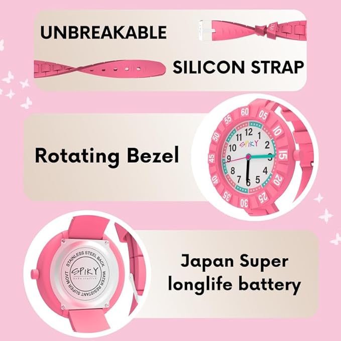 SPIKY Round Stylish Analog Watch for Kids | Rotating Bezel, Separate Minutes Display | 30M Water Resistant | Textured & Soft Silicone Strap | Best Birthday Gift Wrist Watches for Boys & Girls | Age 2-12 yrs