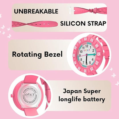 SPIKY Round Stylish Analog Watch for Kids | Rotating Bezel, Separate Minutes Display | 30M Water Resistant | Textured & Soft Silicone Strap | Best Birthday Gift Wrist Watches for Boys & Girls | Age 2-12 yrs