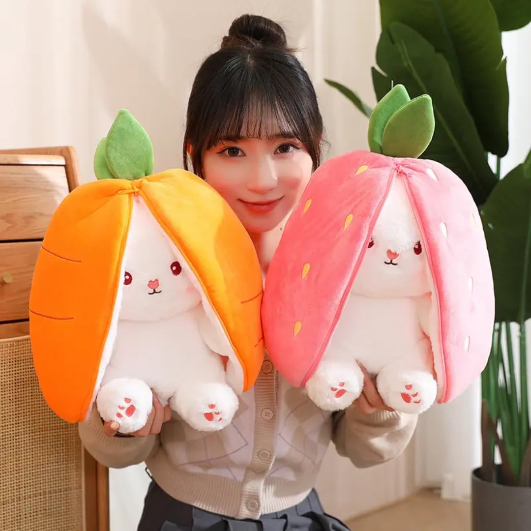 Storescent Reversible Carrot Bunny Plush Toy, Adorable & Versatile Stuffed Animal with Zipper - Soft Rabbit Toy, Pillow & Decorative Gift (Carrot Bunny 30CM)
