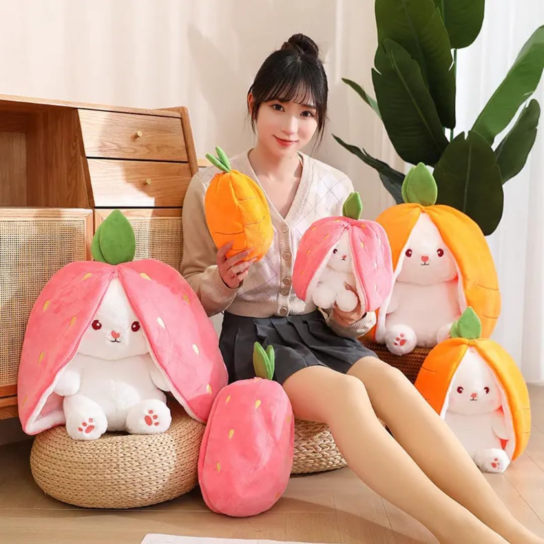 Storescent Reversible Carrot Bunny Plush Toy, Adorable & Versatile Stuffed Animal with Zipper - Soft Rabbit Toy, Pillow & Decorative Gift (Carrot Bunny 30CM)