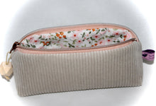 Striped Corduroy Pouch with Floral Inner Lining and Rose Gold Zipper
