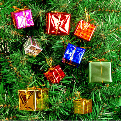 Shiny Mini Gift Box Ornaments for Christmas Tree Decoration 48 pcs
