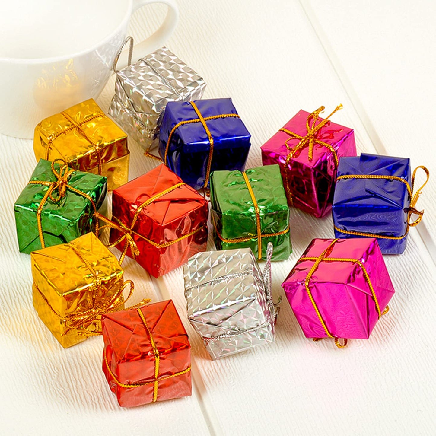 Shiny Mini Gift Box Ornaments for Christmas Tree Decoration 48 pcs