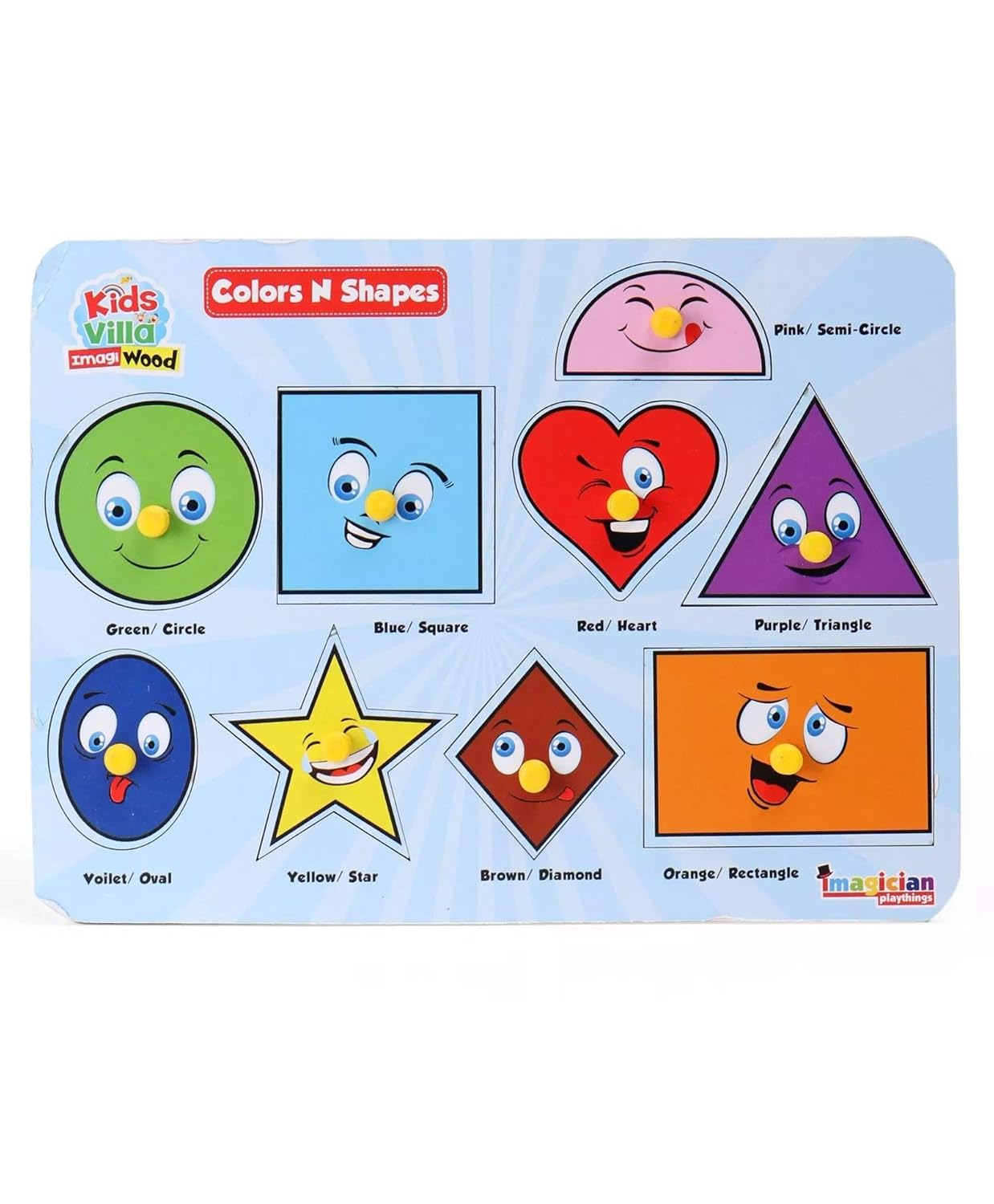 Kids Villa Zmagi Wood Colors N Shapes 8 Peg Wooden Puzzle