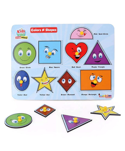 Kids Villa Zmagi Wood Colors N Shapes 8 Peg Wooden Puzzle