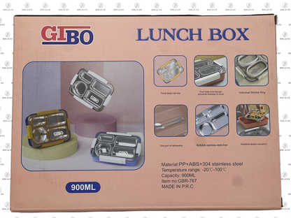 GIBO Stainless Steel 4-Compartment Leak-Proof Lunch Box with Cutlery