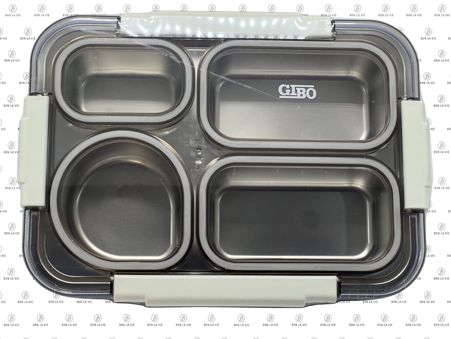 GIBO Stainless Steel 4-Compartment Leak-Proof Lunch Box with Cutlery