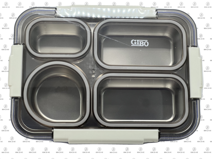 GIBO Stainless Steel 4-Compartment Leak-Proof Lunch Box with Cutlery