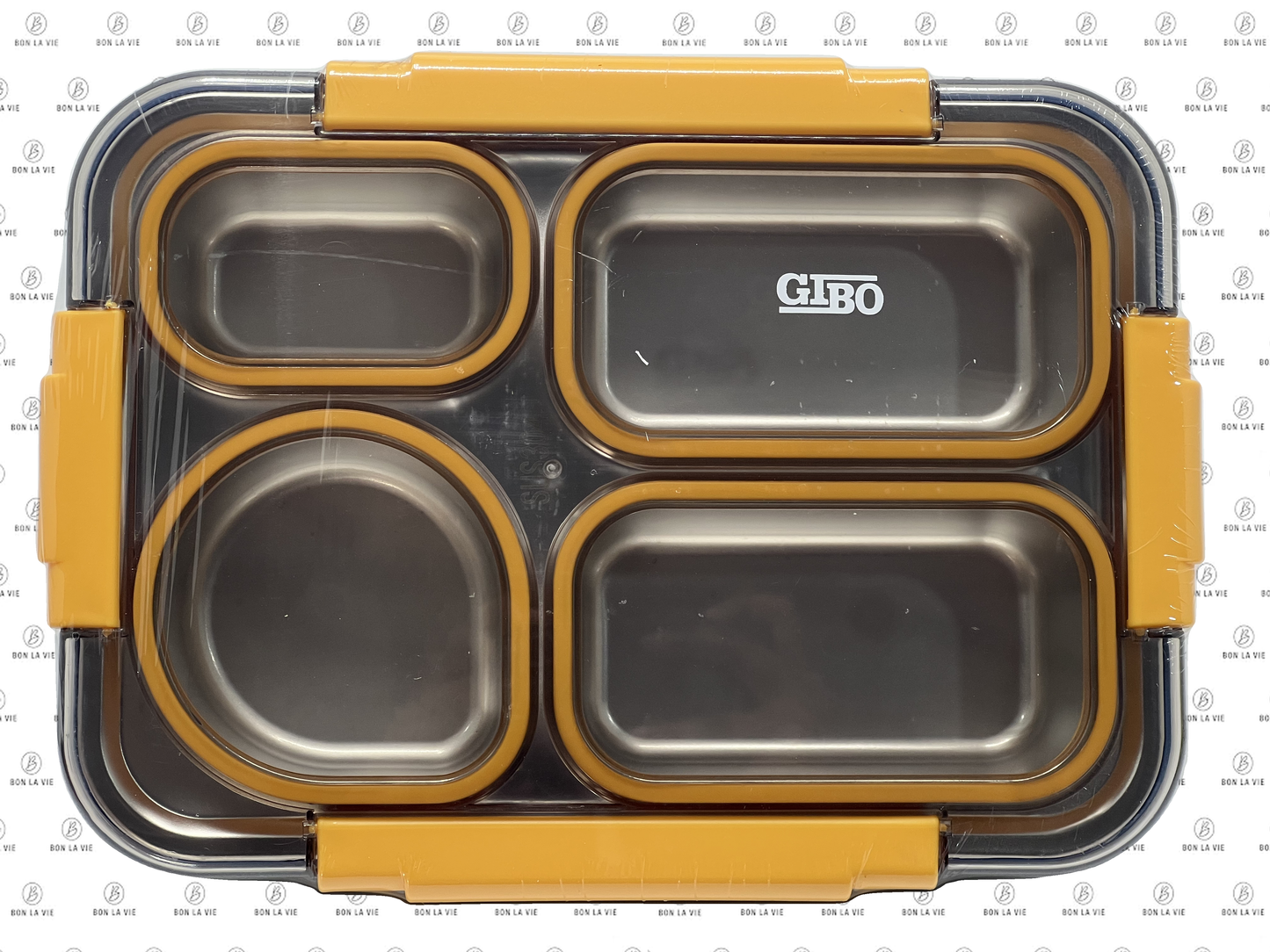 GIBO Stainless Steel 4-Compartment Leak-Proof Lunch Box with Cutlery
