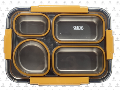 GIBO Stainless Steel 4-Compartment Leak-Proof Lunch Box with Cutlery